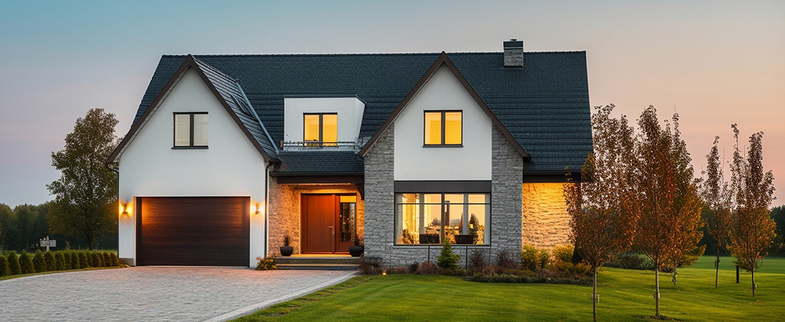 A house with the lights on
